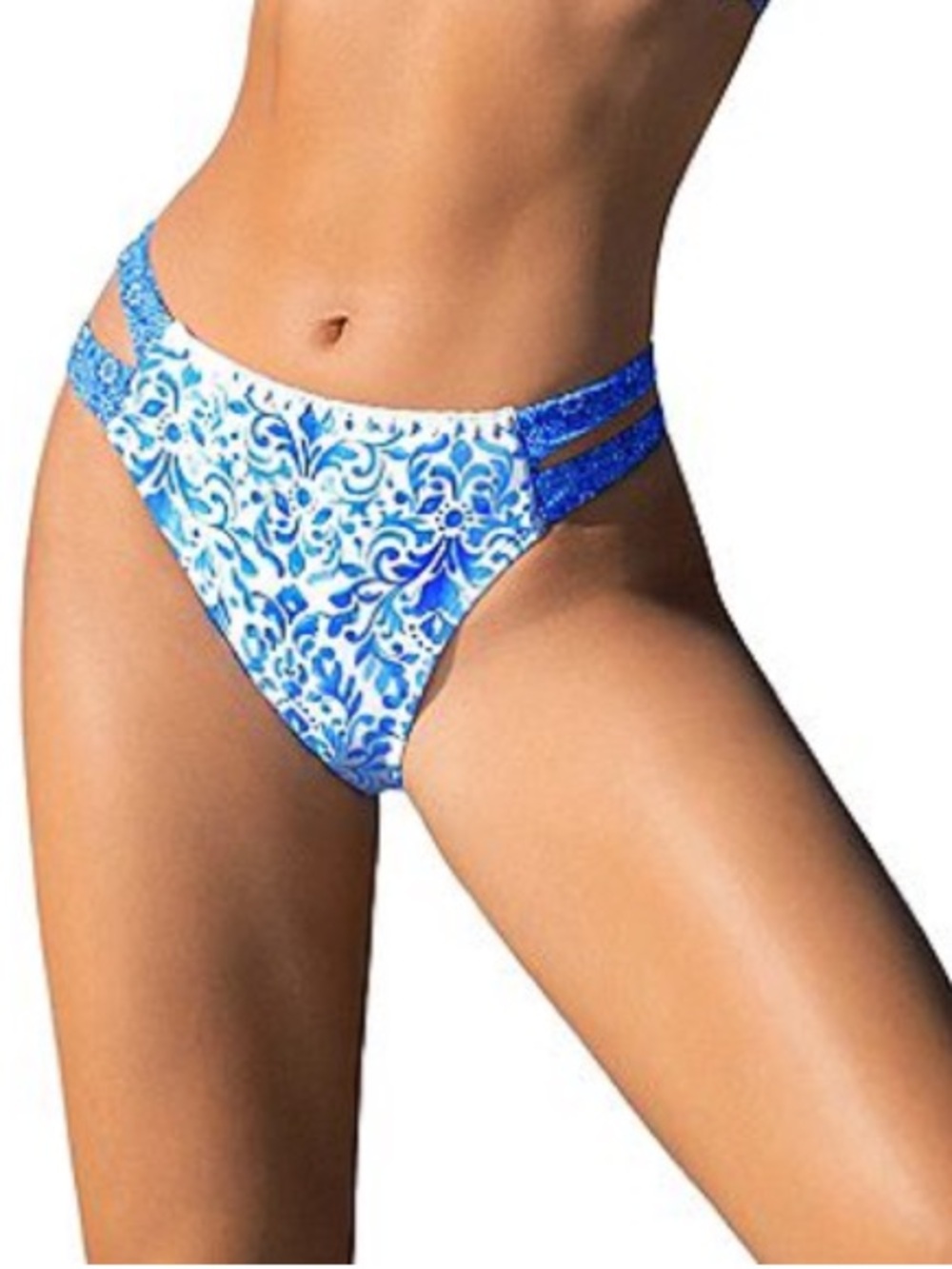 Cupshe Blue and White Floral Double-Strap Bikini Bottom - Picture 2 of 10
